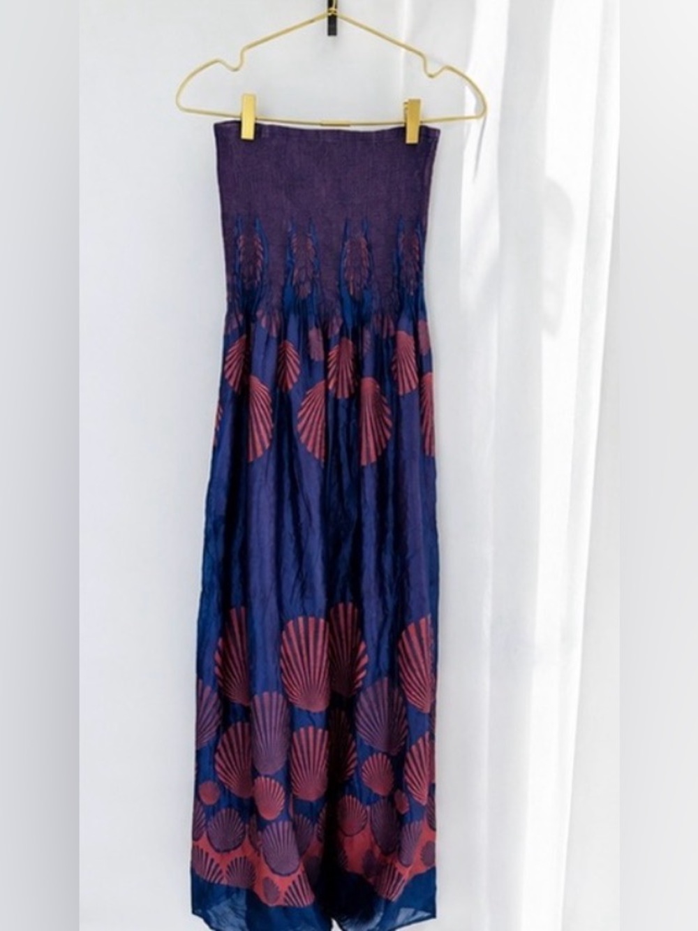 Navy and Rose Shell-Print Midi Skirt